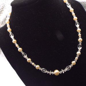 ANTIQUE FACETED CUT CRYSTAL BEADS W/ FAUX PEARLS CHOKER NECKLACE 33